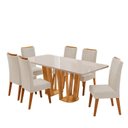 Ver imagem 2 de Conjunto Sala de Jantar 6 Lugares Tampo de Vidro MDF Espacio Yescasa Bege/Mel/Off White