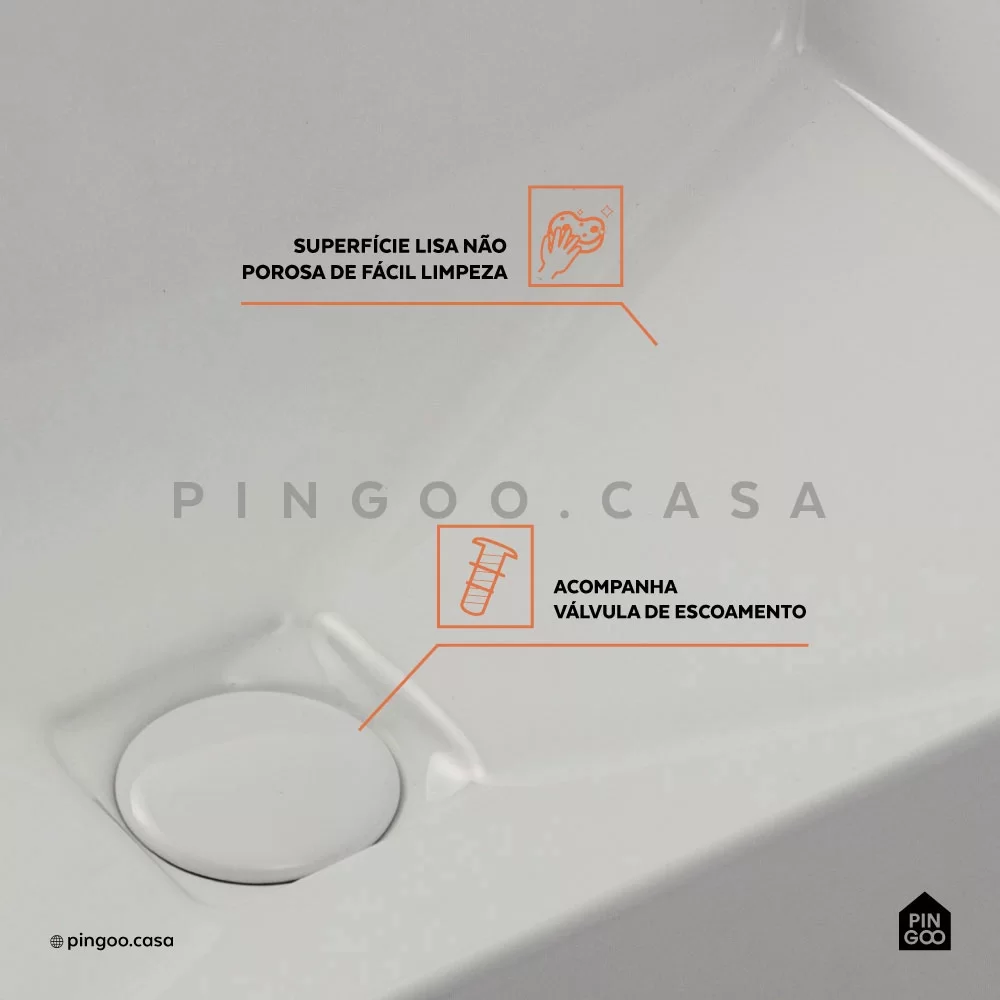 Cuba de Apoio para Banheiro Retangular Slim Louça Cerâmica 60 Cm Lolita Pingoo.casa - Branco - 5