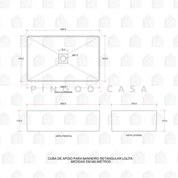 Cuba de Apoio para Banheiro Retangular Slim Louça Cerâmica 60 Cm Lolita Pingoo.casa - Branco - 7
