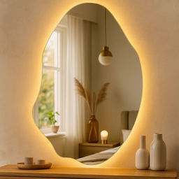 Espelho Grande Orgânico Lapidado Decorativo Sala Hall Parede 70x50 Cm Moderno com Led 3000k - 12 Espelho Grande Orgânico Lapidado Decorativo Sala Hall Parede 70x50 Cm Moderno com Led 3000k - 12