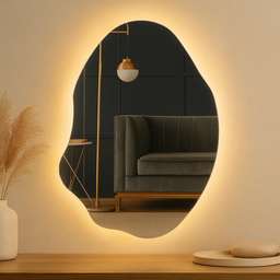 Espelho Grande Orgânico Lapidado Decorativo Sala Hall Parede 70x50 Cm Moderno com Led 3000k - 1 Espelho Grande Orgânico Lapidado Decorativo Sala Hall Parede 70x50 Cm Moderno com Led 3000k - 1