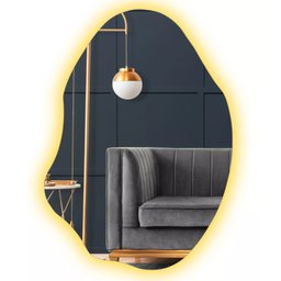 Espelho Grande Orgânico Lapidado Decorativo Sala Hall Parede 70x50 Cm Moderno com Led 3000k - 3