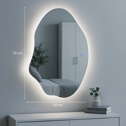 Espelho Grande Orgânico Lapidado Decorativo Sala Hall Parede 70x50 Cm Moderno com Led 3000k - 8 Espelho Grande Orgânico Lapidado Decorativo Sala Hall Parede 70x50 Cm Moderno com Led 3000k - 8