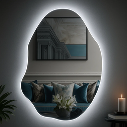 Espelho Grande Orgânico Lapidado Decorativo Sala Hall Parede 70x50 Cm Moderno com Led 3000k - 3 Espelho Grande Orgânico Lapidado Decorativo Sala Hall Parede 70x50 Cm Moderno com Led 3000k - 3