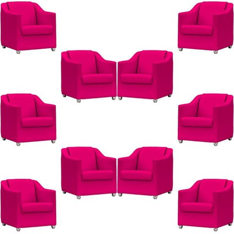 Kit 10 Poltronas Mila Corino Cores Pé de Plástico Cromado - Pink Corino