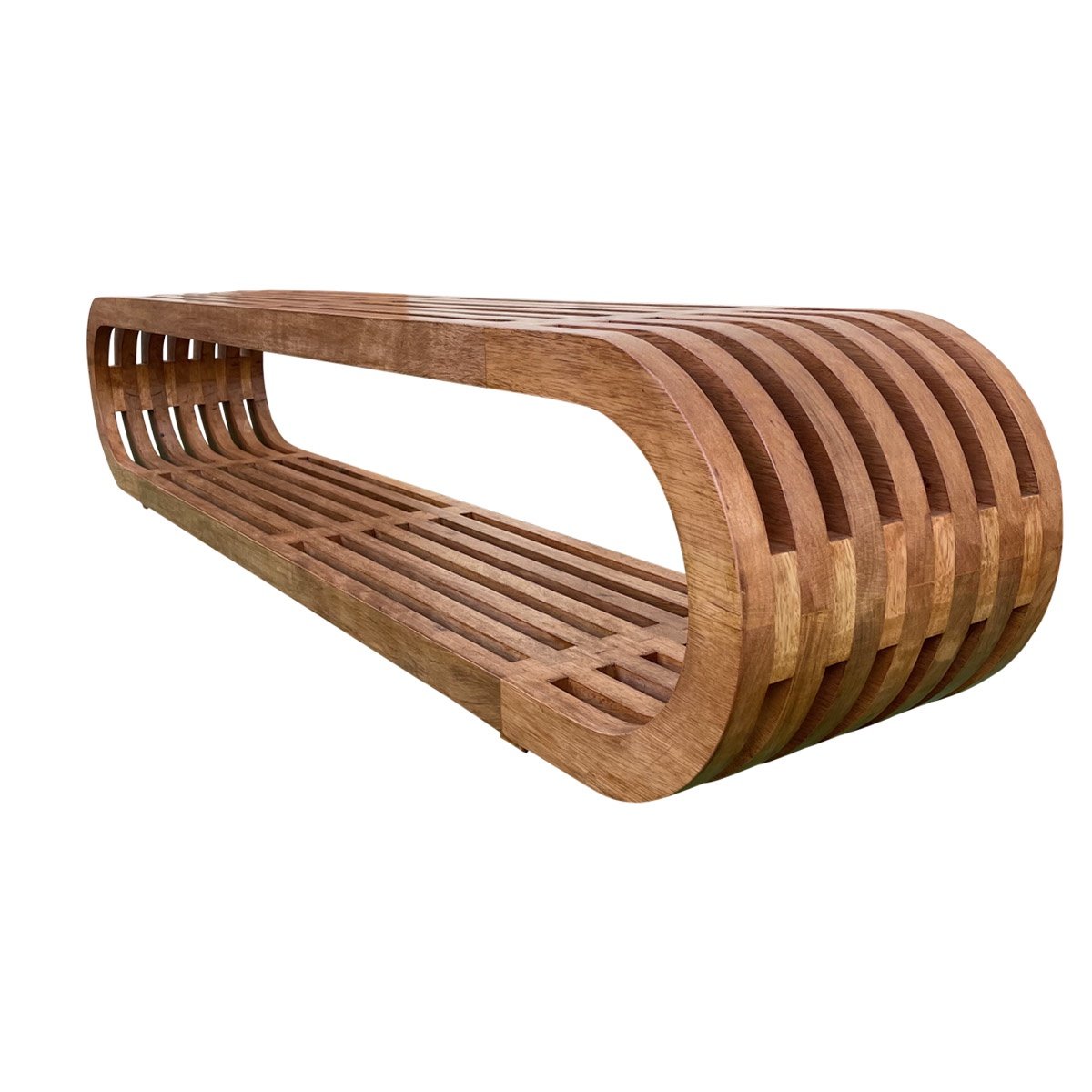 Ver imagem 3 de Banco Oval Ripado em Madeira Maciça 220x40x45 Sudeste Rústico