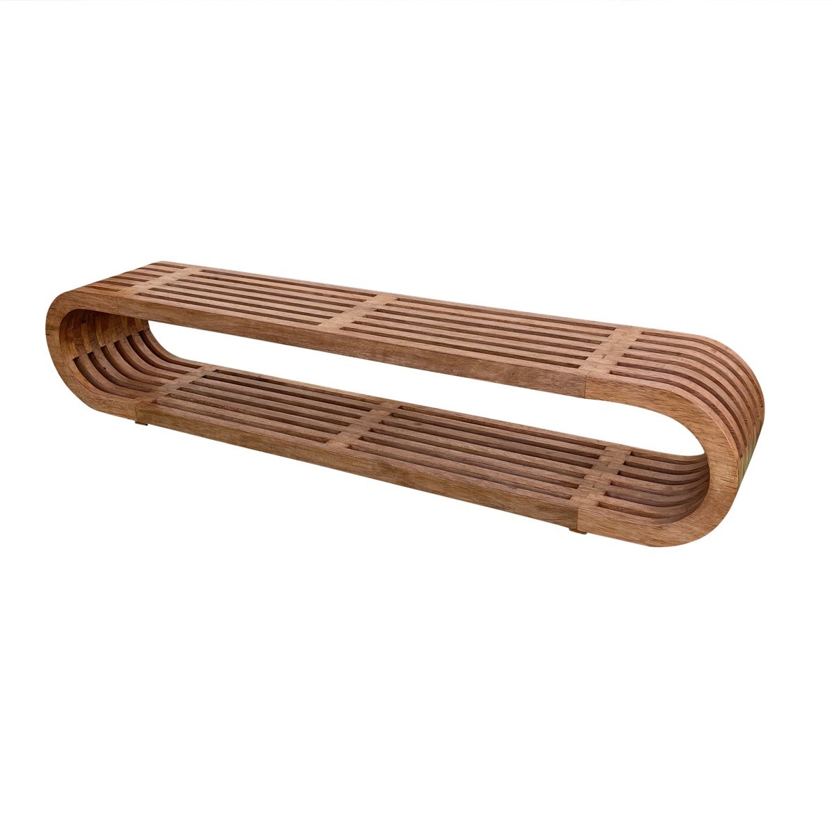 Banco Oval Ripado em Madeira Maciça 220x40x45 Sudeste Rústico - 1