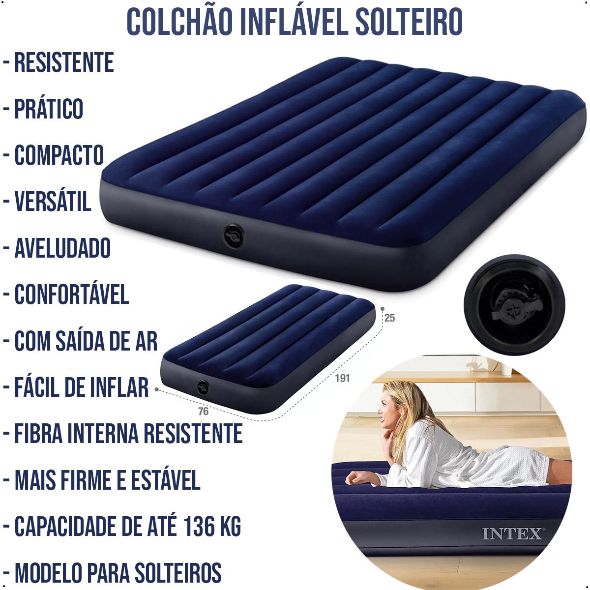 Colchão Inflável Intex Solteiro Dura Beam Fiber Tech - 3