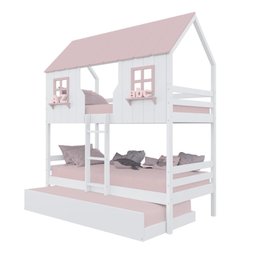 Treliche Casinha Encantada Madeira Maciça Branco/ Rosa Megamobilia - 2