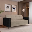 Ver imagem 1 de Sofá Living Decorativo Houston 2 Lugares 160cm Pés em Metal Linho/ PU Bege Escuro/ Preto G33 - Gran