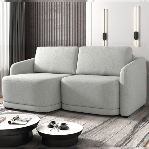 Sofá Cama Modulado Retrátil e Reclinável Decorativo Varsóvia 216cm Linho Cinza G33 - Gran Belo