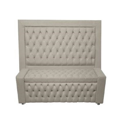 Kit Cabeceira de Cama Box e Calçadeira Baú Retro Capitonê Botão Encapados Casal 140 Cm Suede Prata D