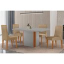 Ver imagem 1 de Sala Jantar Mesa Pietá Tampo C/ Vidro Curvo 120cm+4 Cadeiras Dakota Madeira Naturale/off White -