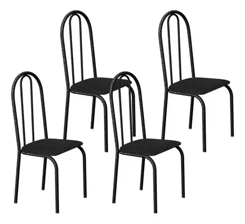 Kit 4 Cadeiras Ubatuba Corino Tempest Preto Tubo Martelado