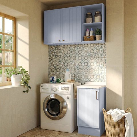 Lavanderia Modulada 3 Peças 1 Aéreo 1 Balcão com Tampo 1 Nicho 40cm Marselha Cabecasa Madeiraoriginals