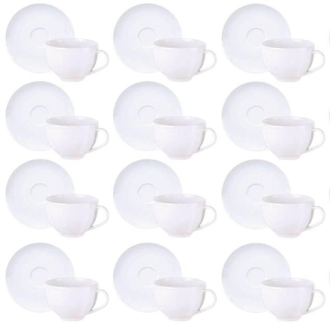 Kit 12 Xícaras de Chá com Pires Porcelana 250ml Tramontina Maria Augusta Café Padaria