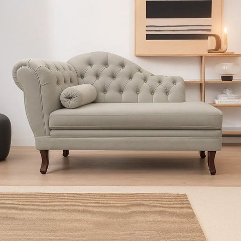 Recamier Divã Larissa 1,20cm Direito Sala Veludo:bege/liso