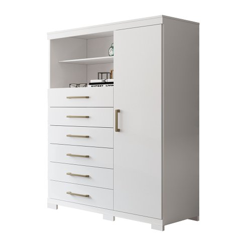 Cômoda Multiuso 1 Porta 6 Gavetas Marabá com Pés Santos Andirá