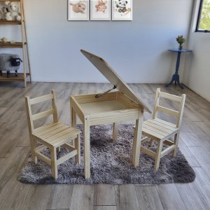 Kit Mesa Bau Organizadora 2 Cadeiras Infantis de Madeira Resistente Escolar Desenhar Brincar Estudar