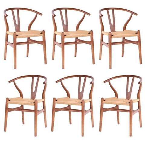 Kit com 6 Cadeiras para Sala de Jantar Madeira Maciça Wishbone Marrom/Castanho