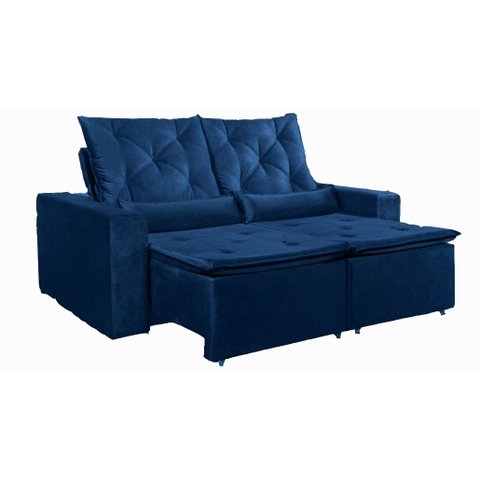 Sofá Londres Reclinável e Retrátil Suede Azul