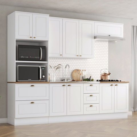 Cozinha Compacta 5 Peças 100% MDF com Torre Quente 2 Fornos e Tampo para Cooktop Americana