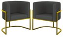 Ver imagem 1 de Kit 2 Poltronas Decorativa Luxo Base de Metal Dourada Escritório Recepção Sala Suede Grafite Eli Móv