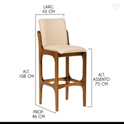 Kit 3 Banquetas Alta com Encosto Lisboa Madeira Imbuia Linho Bege M58 Rmi - 4