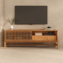 Ver imagem 1 de Rack Ripado 145 Cm Madeira Sala Pés Altos Tv 65 Portas Deslizantes Freijó Adamo Idimex