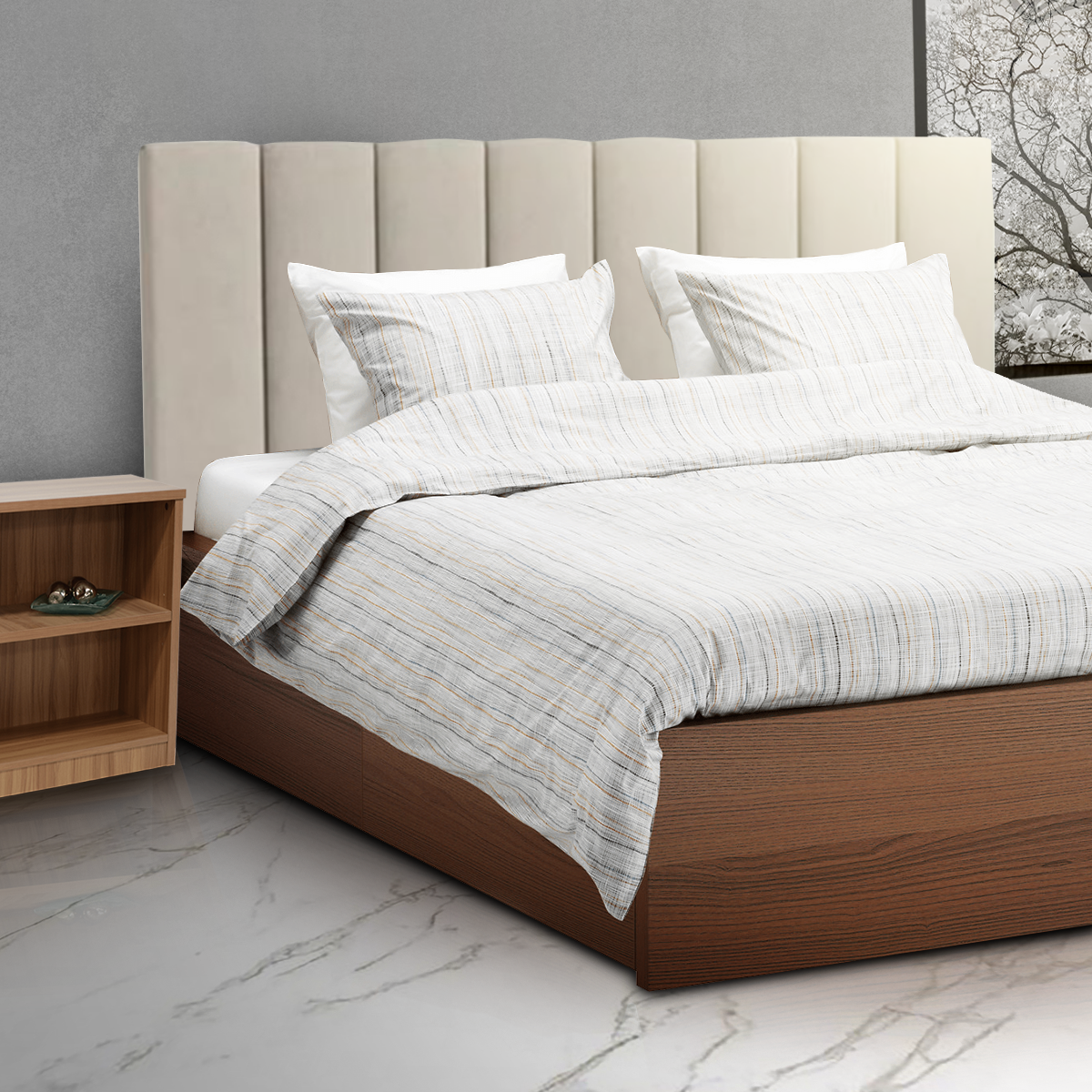 Cabeceira Estofada Cama Box Suede Bege 90 cm - 2