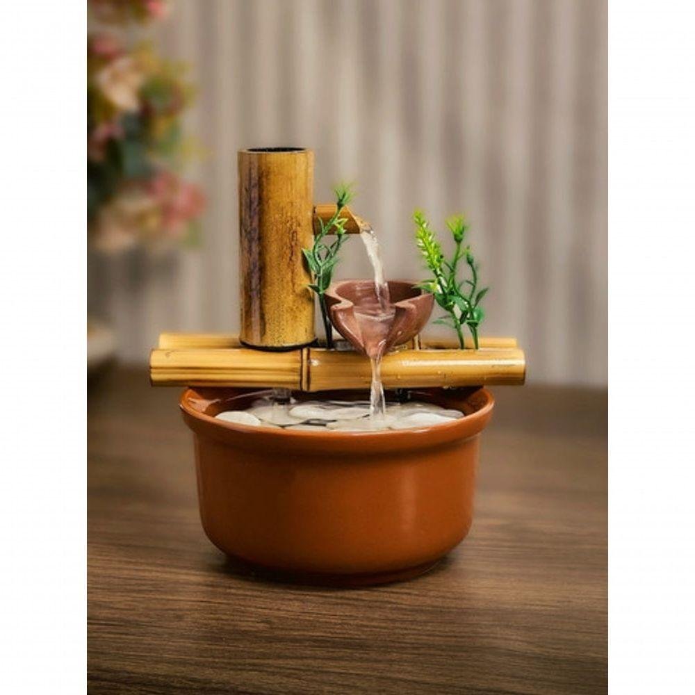 Fonte de Mesa Agua Cascata Bambu 2 Quedas Decorativa 19cm - 4