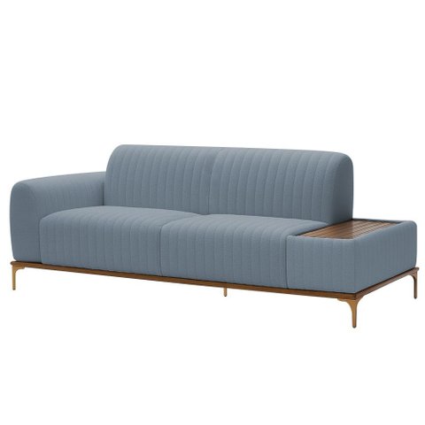 Sofá Molino 3 Lugares 210cm C/mesa Auxiliar Esquerdo Pés Ouro.f Bouclé Azul Claro - Nexta Casa