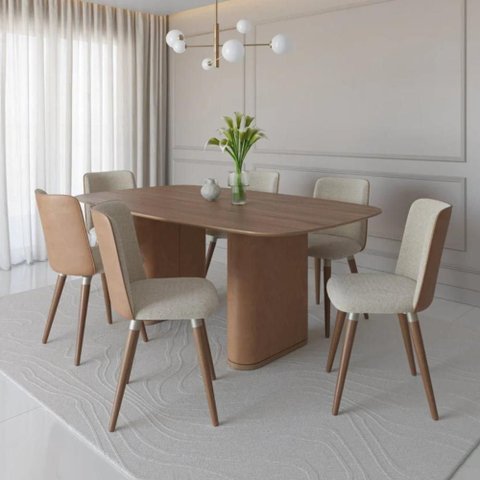 Conjunto de Jantar Mesa Lintz Canella 6 Cadeiras Dakota - Caramelo