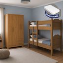 Ver imagem 4 de Kit Quarto Beliche Madrid Vira 2 Camas + Guarda-Roupa Paris 4 Portas com 2 Colchões - Amêndoa Cedro