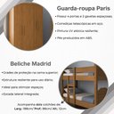 Ver imagem 6 de Kit Quarto Beliche Madrid Vira 2 Camas + Guarda-Roupa Paris 4 Portas com 2 Colchões - Amêndoa Cedro
