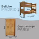 Ver imagem 3 de Kit Quarto Beliche Madrid Vira 2 Camas + Guarda-Roupa Paris 4 Portas com 2 Colchões - Amêndoa Cedro