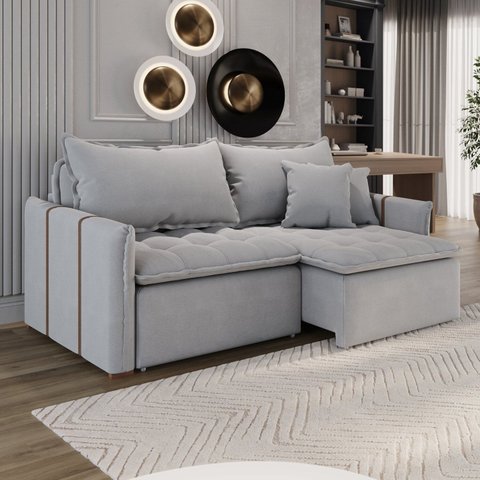 Sofá Cama Retrátil em Madeira Eucalipto e Linho 200cm Creta