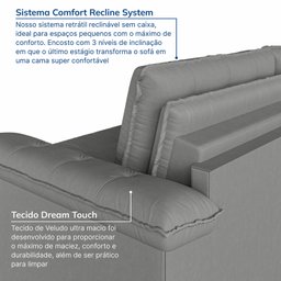 Sofá Cama Retrátil e Reclinável 4 Lugares 240cm Veludo com Molas Palmeira CabeCasa MadeiraMadeira - 6