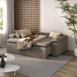 Sofá Cama Retrátil e Reclinável 4 Lugares 240cm Veludo com Molas Palmeira CabeCasa MadeiraMadeira - 3