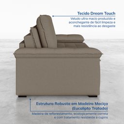 Sofá Cama Retrátil e Reclinável 4 Lugares 240cm Veludo com Molas Palmeira CabeCasa MadeiraMadeira - 9