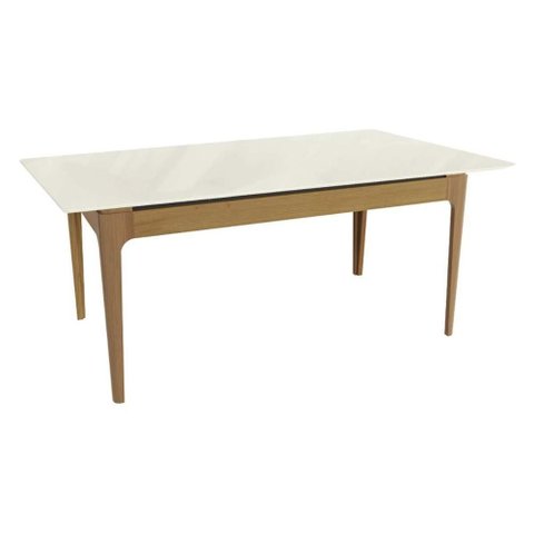 Mesa Jantar Mira Madeira Maciça c/ Tampo Madeirado c/ Vidro 180x90cm Carvalho/Off White Kappesberg