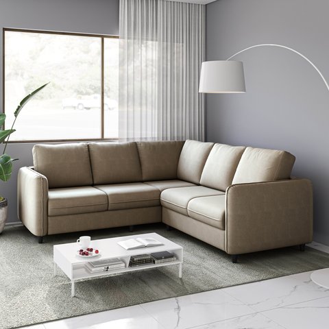 Sofá de Canto Orquídea 5 Lugares em Veludo CabeCasa MadeiraOriginals