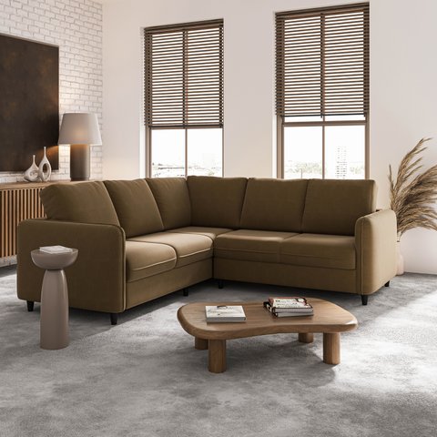 Sofá de Canto Orquídea 5 Lugares em Veludo CabeCasa MadeiraOriginals