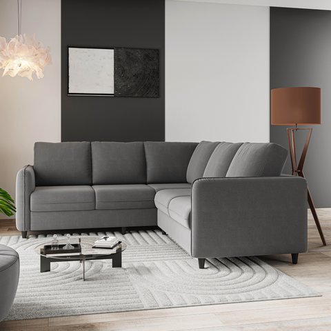 Sofá de Canto Orquídea 5 Lugares em Veludo CabeCasa MadeiraOriginals