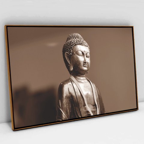 Quadro Decorativo em Canvas Buda TaColado Moldura Flutuante 4,5cm Freijó 120 x 80cm