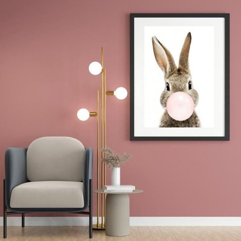 Quadro Coelho Bubble Gum - 60x48cm:madeira Branca