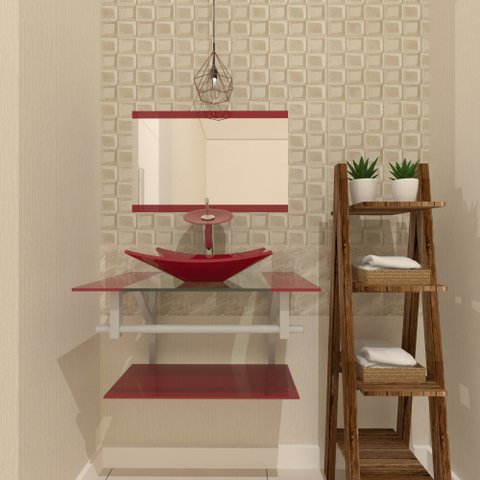 Gabinete de Vidro 80cm Ac Cuba Retangular Vermelho Cereja