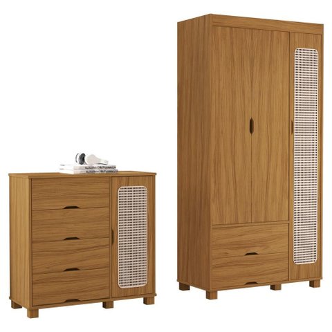 Guarda Roupa Solteiro 3 Portas Comoda 4 Gavetas Mdf Clara Nature Decmade