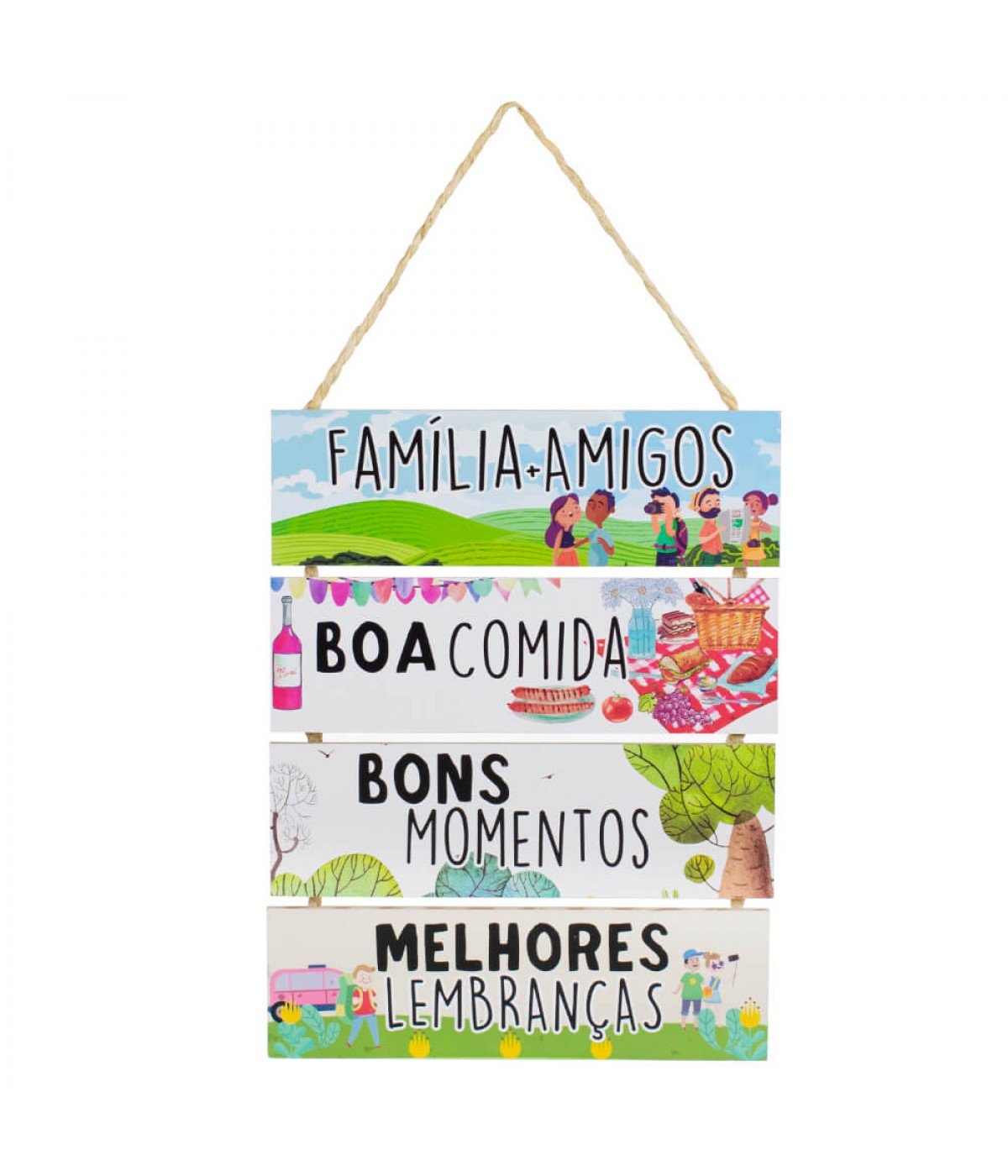 Jogo 4 Placas Decorativas Madeira Cordão 37x29x0,5cm - 1