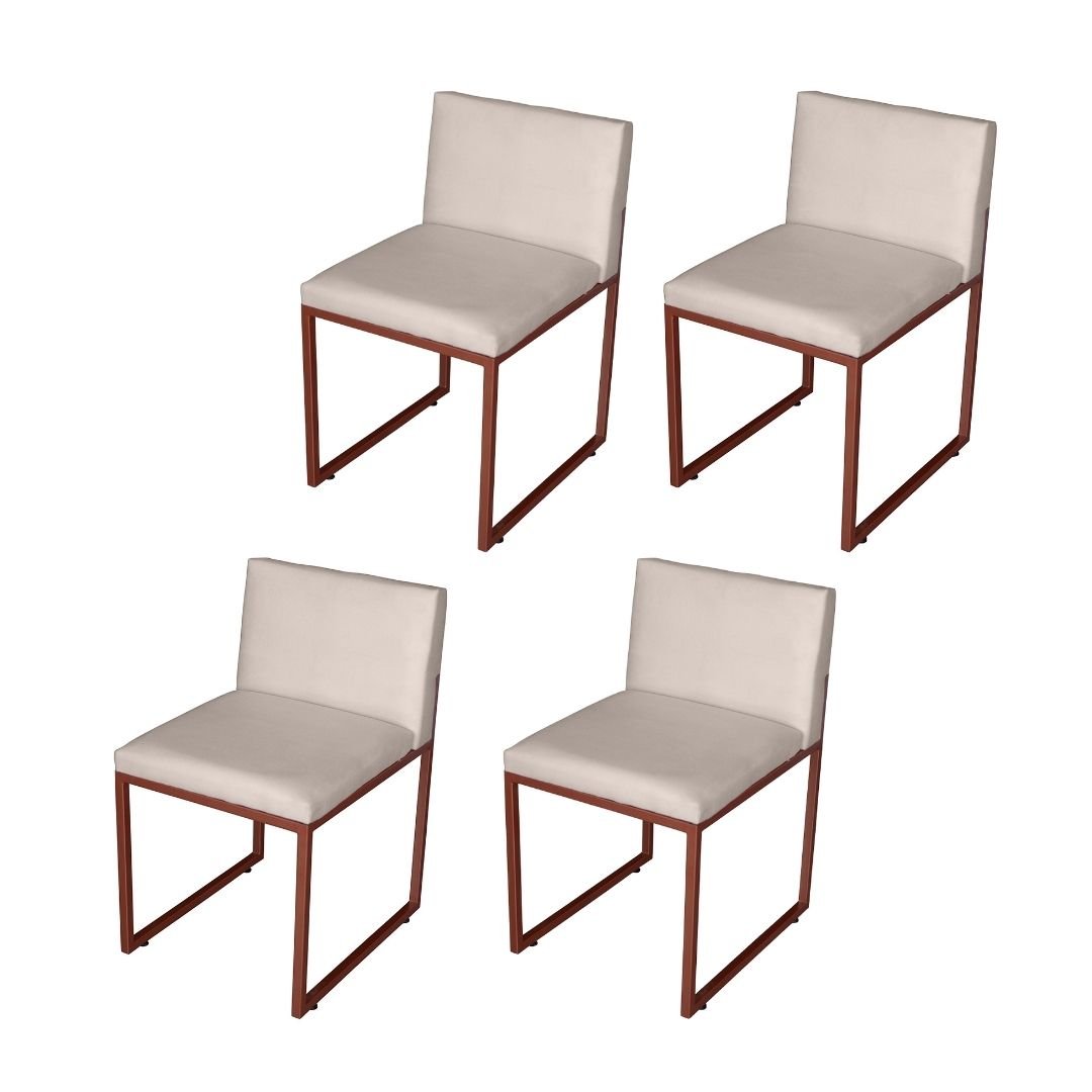 Kit 4 Cadeira de Jantar Escritorio Industrial Vittar Ferro Bronze Corino Bege - Móveis Mafer